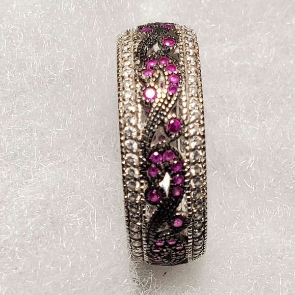 Beautiful Intense Pink Sterling Silver Ring Size 9 - Picture 2 of 2